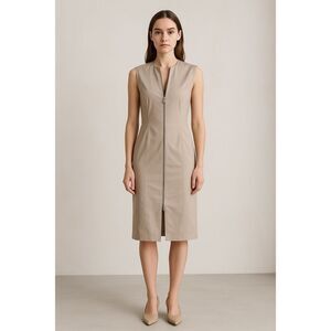 AkRIS Punto for Bergdorf Goodman Sleeveless Zippered Pencil Dress Taupe Beige Si